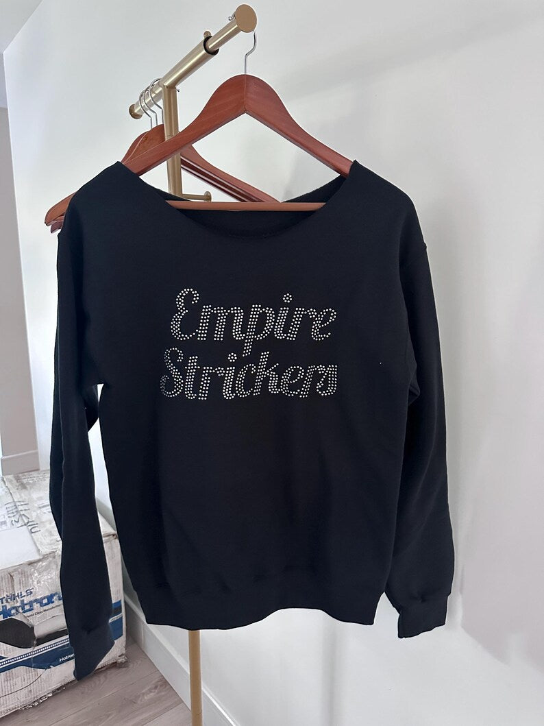Custom Rhinestone Off-Shoulder Sweatshirt