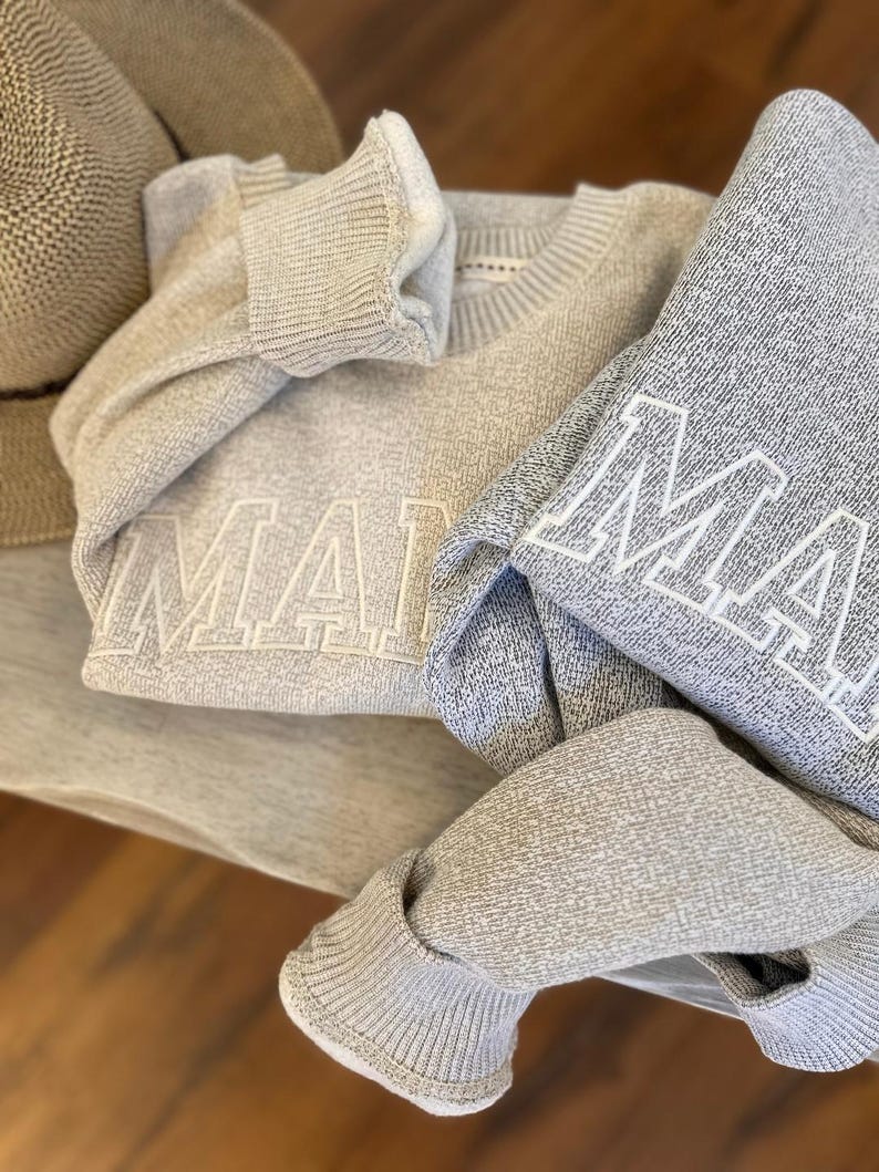 Custom Embroidered Textured Knit Mama Crewneck