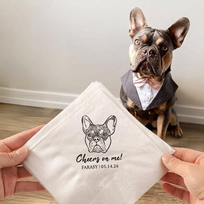 Custom Pet Portrait Rubber Stamp, Personalized Wedding Napkin Stamp With Custom Text