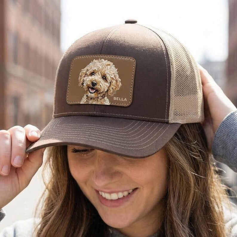 Custom Pet Portrait Leather Patch Trucker Hat