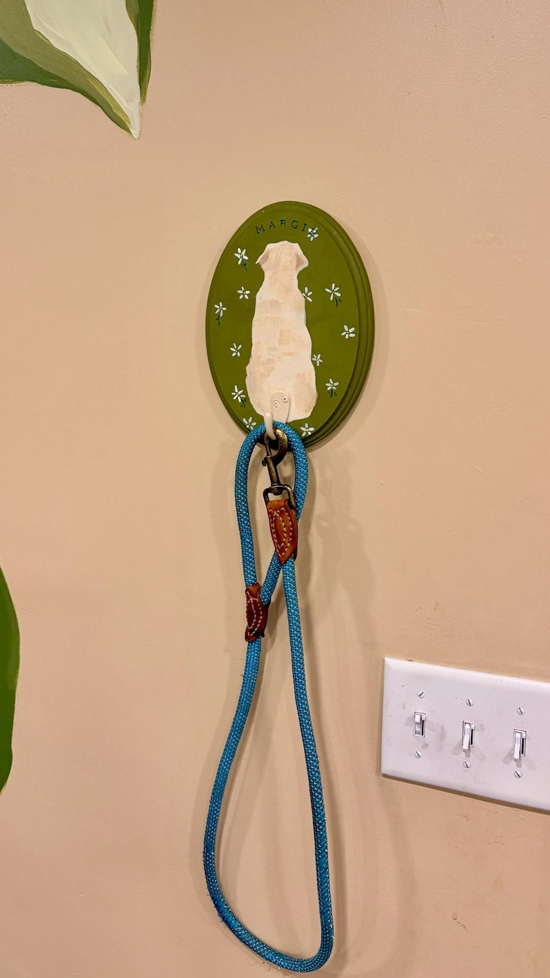 Personalized Hand-Painted Dog Leash Hook Plaque