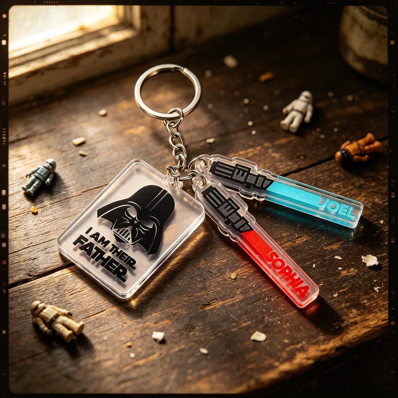 Personalized Star Wars Acrylic Keychain, Custom Lightsaber Name Dad Gift