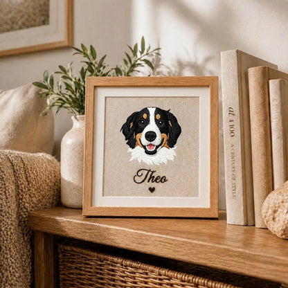 Custom Pet Embroidery Framed Art Personalized Name Pet Memorial Wooden Frame