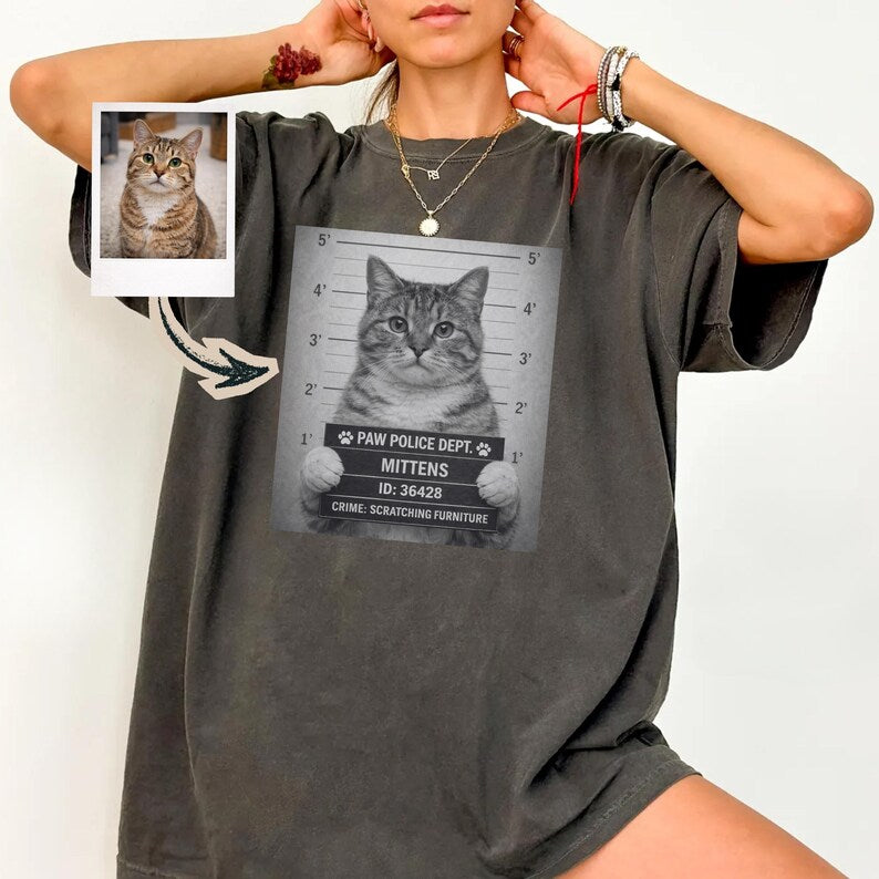 Custom Pet Mugshot Tee | Personalized Paw Police Portrait Shirt