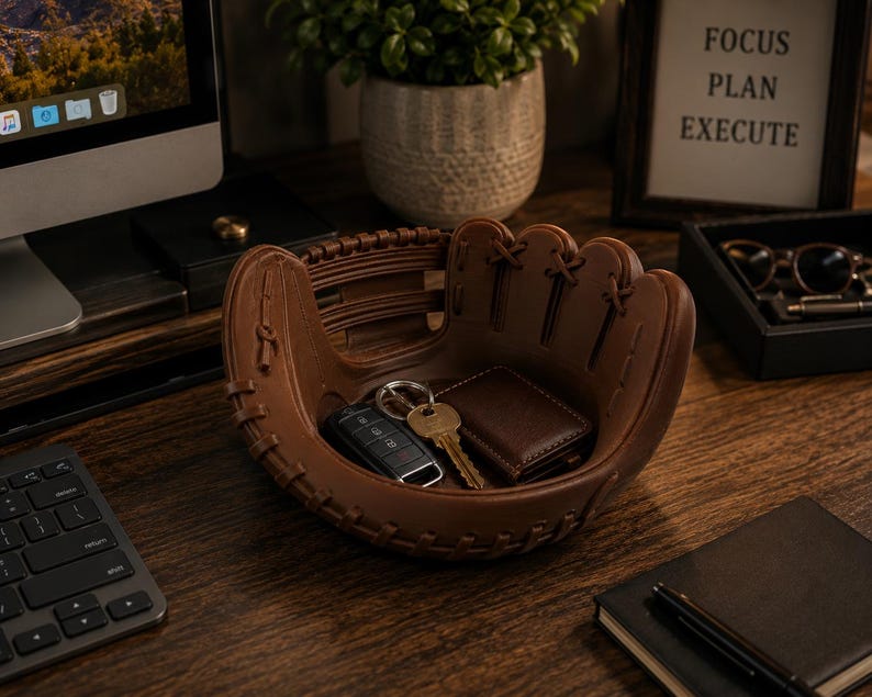 Custom Engraved Baseball Glove Catchall Tray For Men