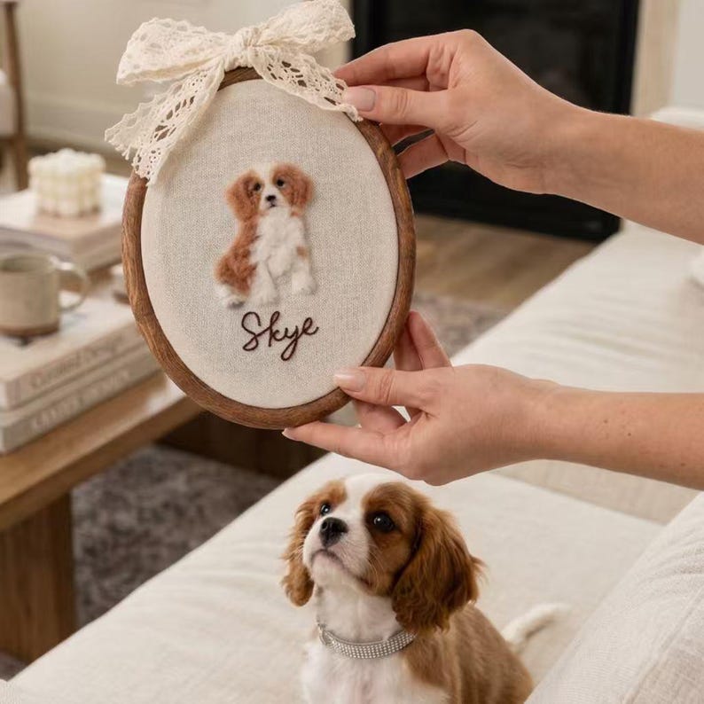 Personalized Needle Felt Pet Hoop Art Portrait
