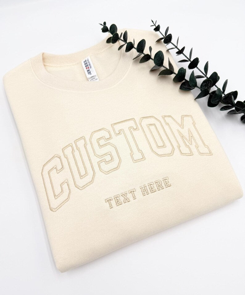 Custom Outline Embroidered Varsity Crewneck Sweatshirt