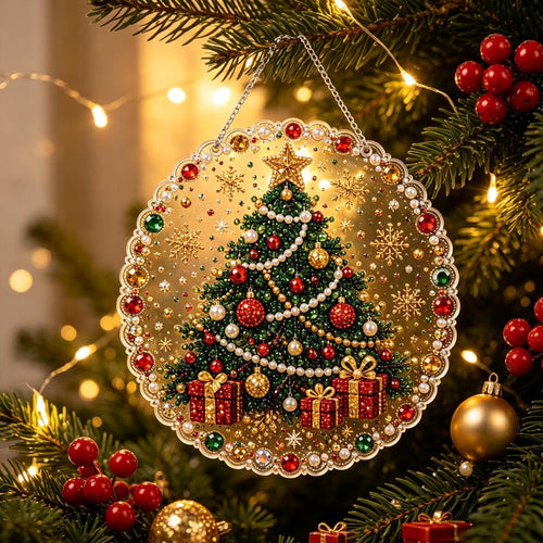 Beaded Crystal Christmas Tree Suncatcher Set