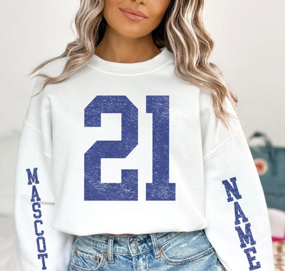 Vintage Distressed Custom Team Sweatshirt, Custom Name Mascot Sleeve Print Athletic Pullover