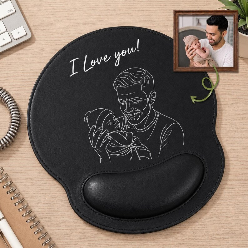 Personalized Sketch Photo Engraved Mousepad, Unique Keepsake Gift for Dad