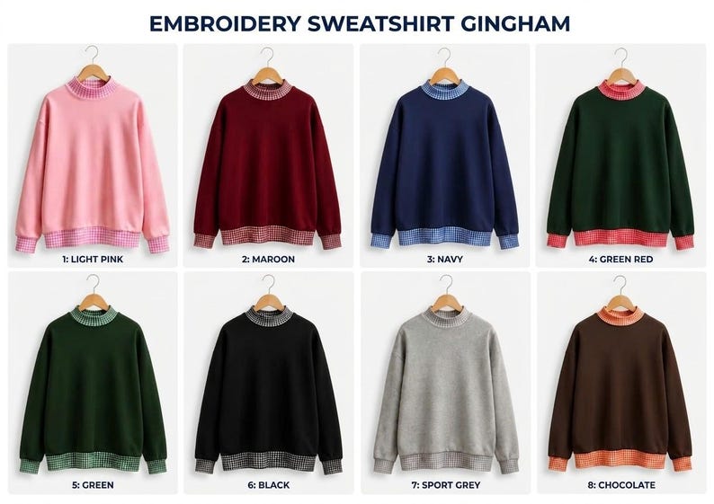 Custom Gingham Trim Varsity Embroidered Sweatshirt