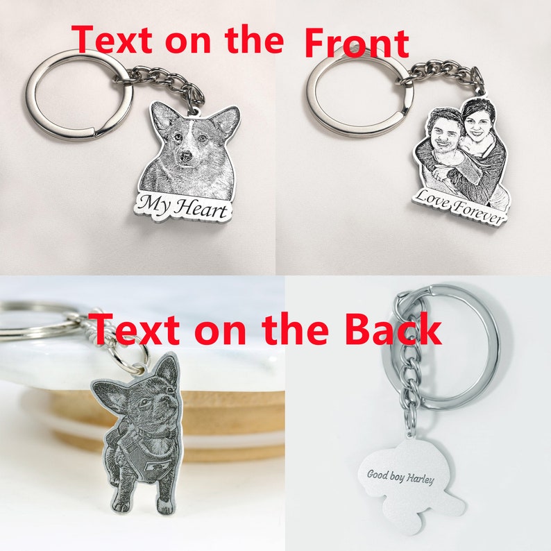 Custom Engraved Pet Photo Keychain | Personalized Dog Portrait Keyring
