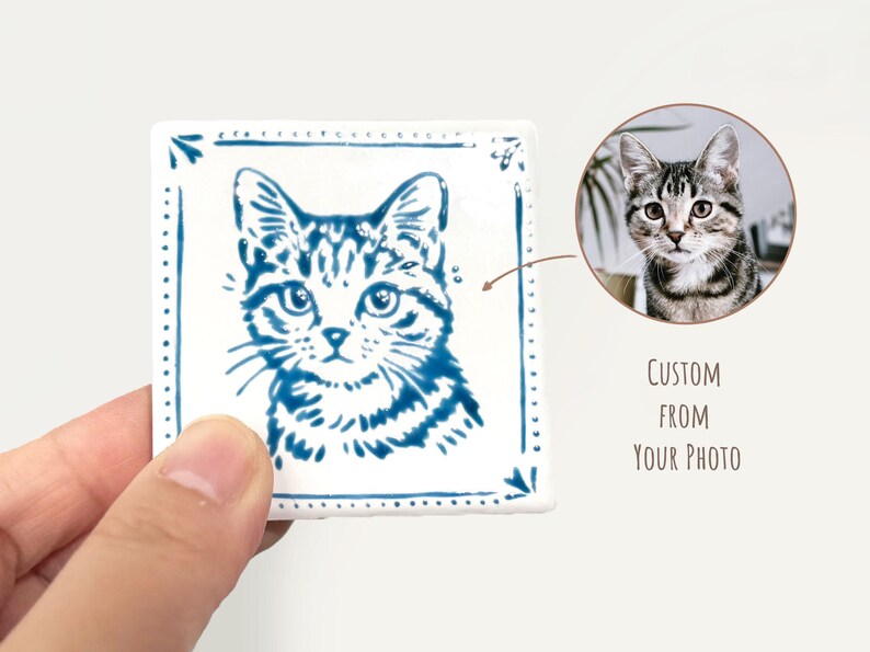 Custom Delft Ceramic Pet Portrait Magnet
