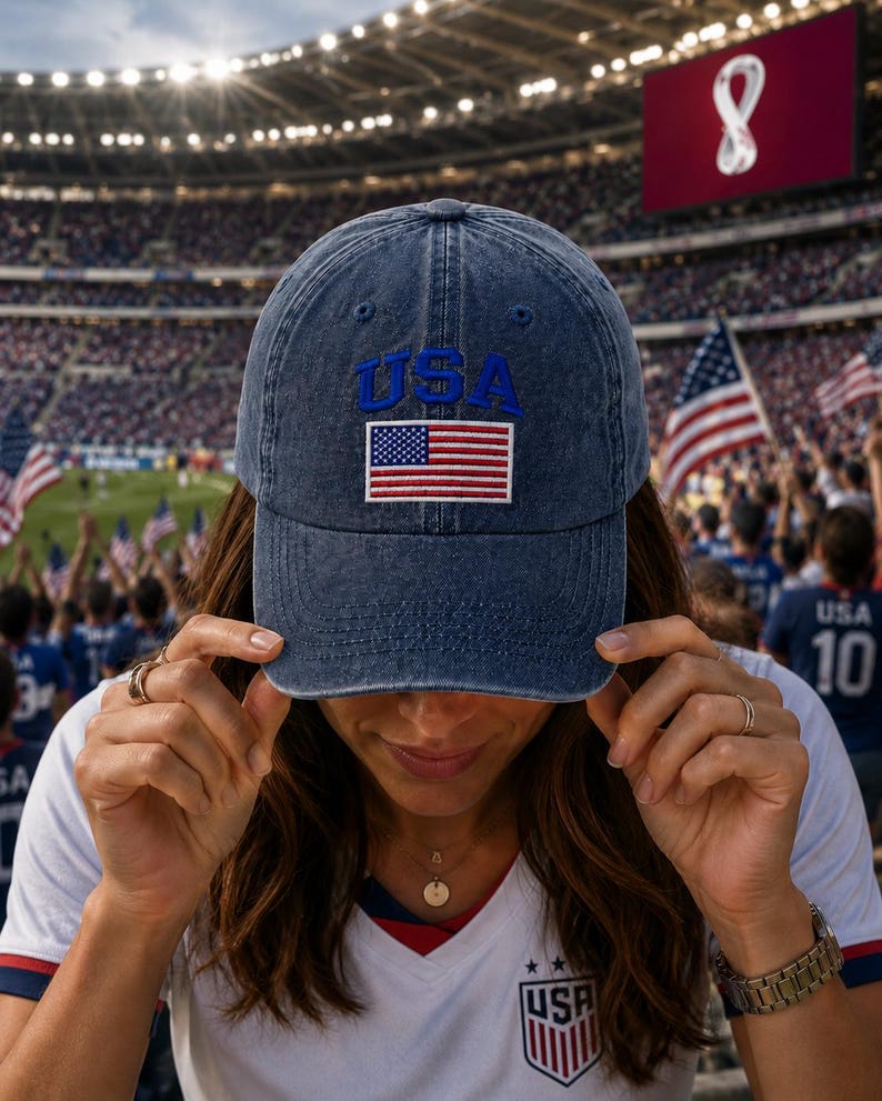 Retro Washed Country Name & Flag Embroidery Cap, Soccer Fan Casual Baseball Hat