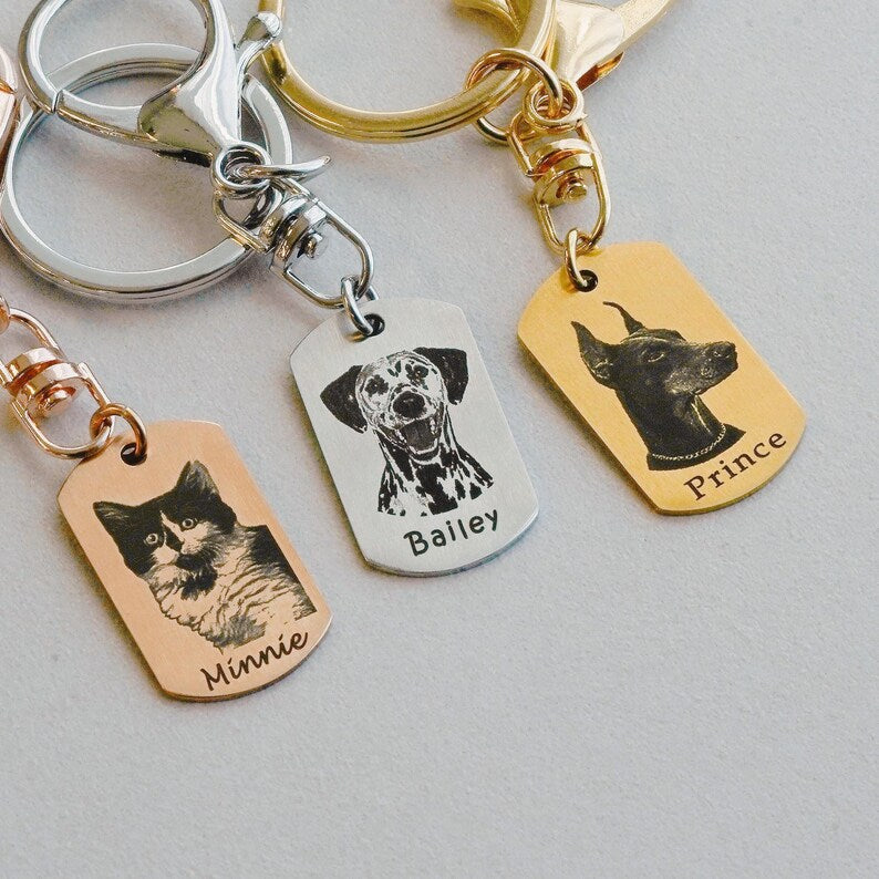 Custom Pet Portrait Engraved Keychain