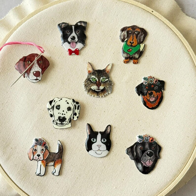 Custom Pet Portrait Magnetic Needle Minder, Personalized Dog Cat Photo Magnetic Needle Keeper