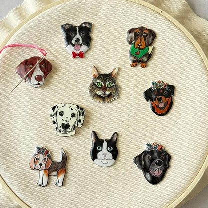 Custom Pet Portrait Magnetic Needle Minder, Personalized Dog Cat Photo Magnetic Needle Keeper