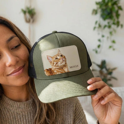Custom Hand-Painted Oil Pet Portrait Leather Patch Trucker Hat