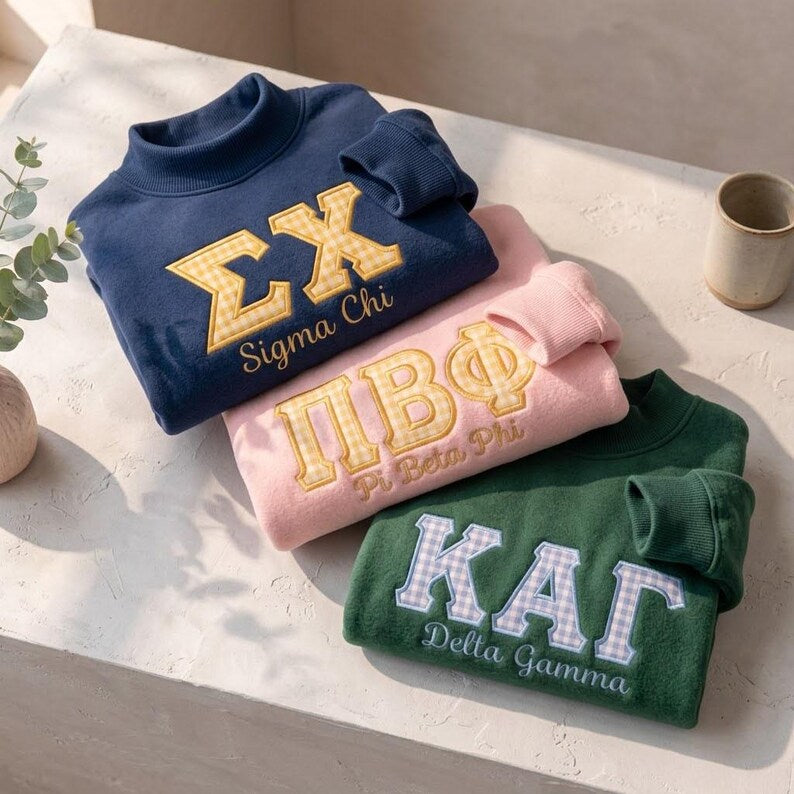 Custom Gingham Greek Letter Mock Neck