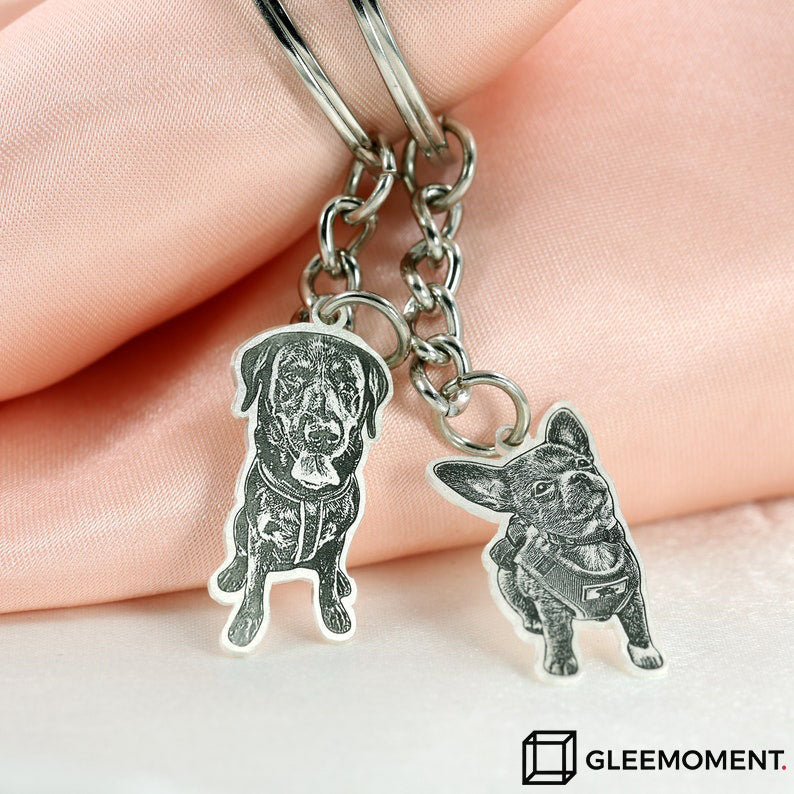 Custom Engraved Pet Photo Keychain | Personalized Dog Portrait Keyring