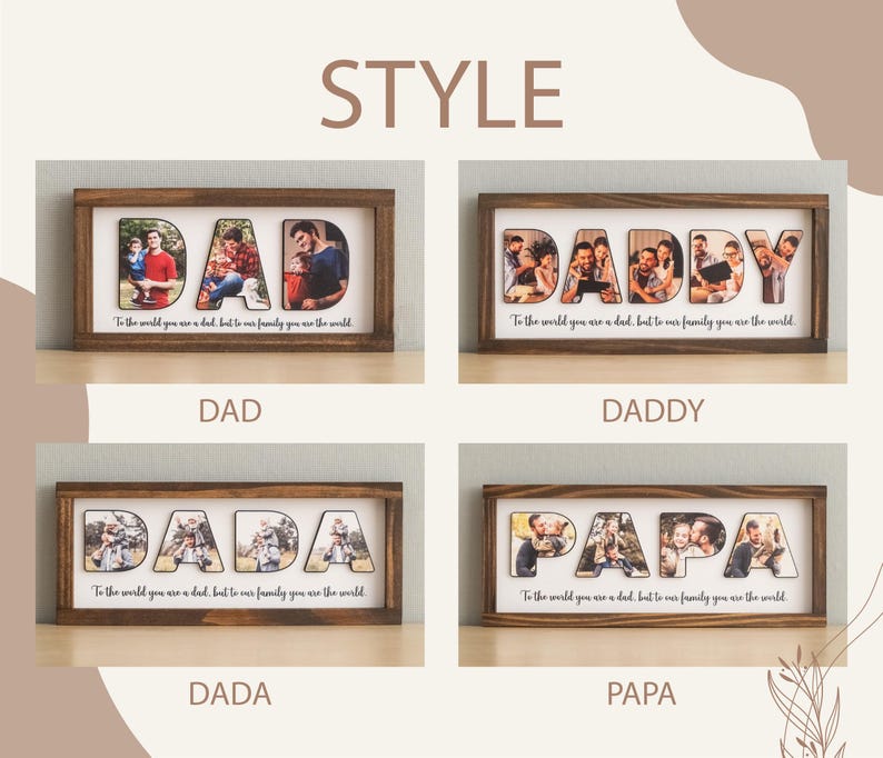 Personalized Dad Letter Photo Frame, Custom Father’s Day Wood Decor