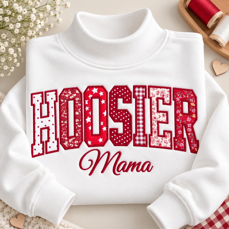 Personalized Floral Gingham Appliqué Mock Pullover