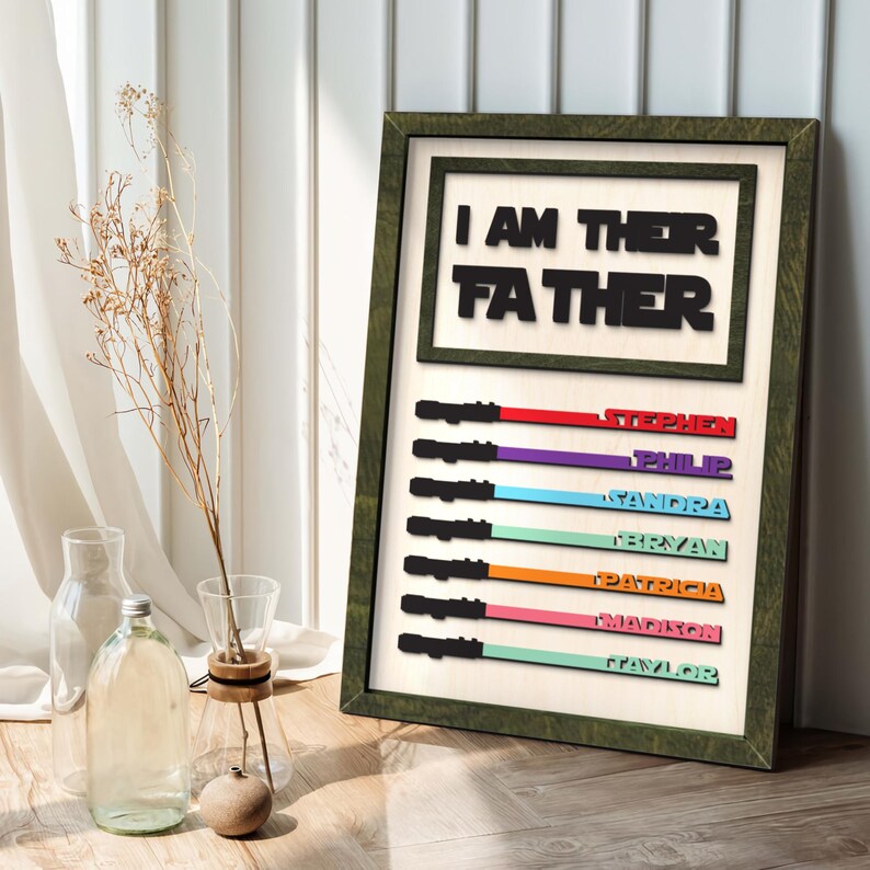 Personalized I Am Their Father Star Wars Wooden Sign, Custom Lightsaber Name Dad Gift