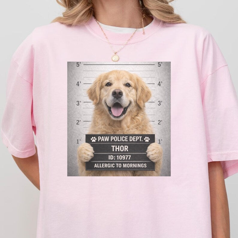 Custom Pet Mugshot Tee | Personalized Paw Police Portrait Shirt