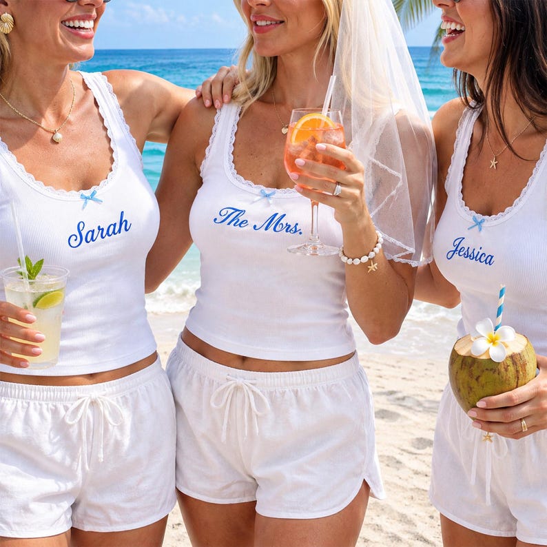Custom Script Embroidered Lace Bow Tank