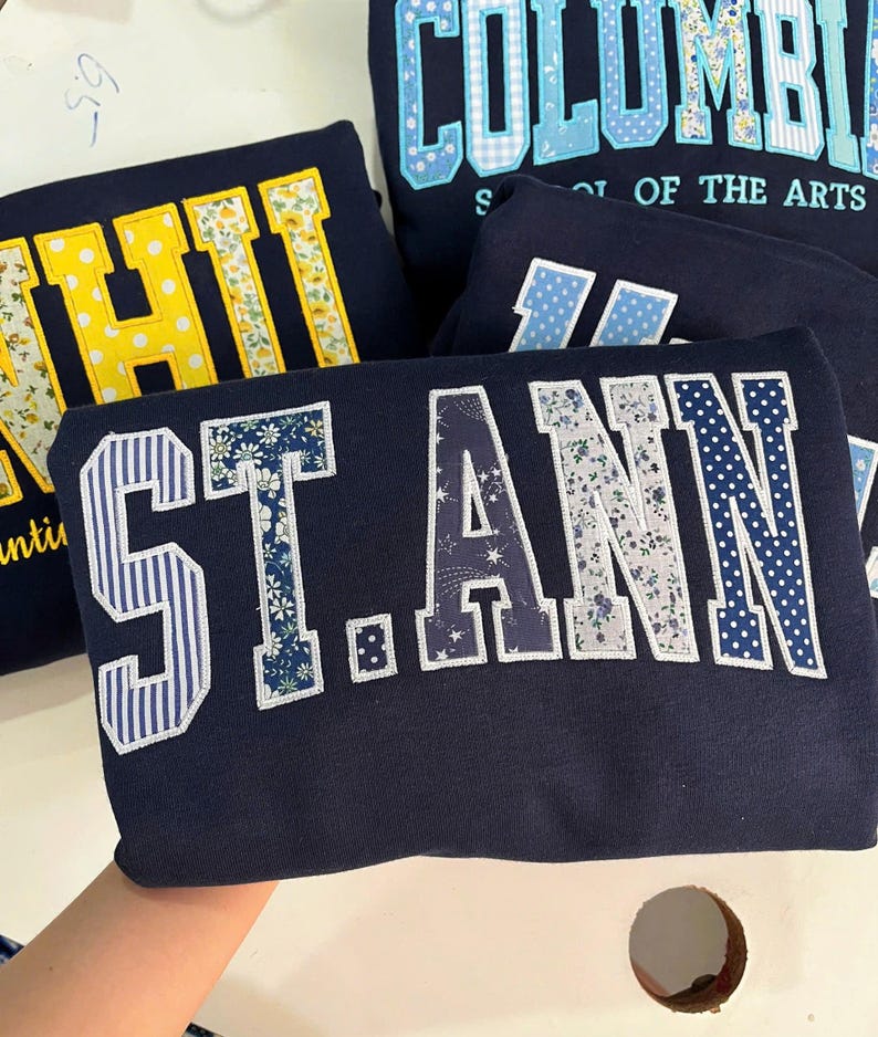 Personalized Vintage Pattern Appliqué Collegiate Sweatshirt