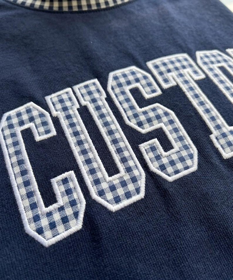 Custom Appliqué Gingham Mock Neck Sweatshirt