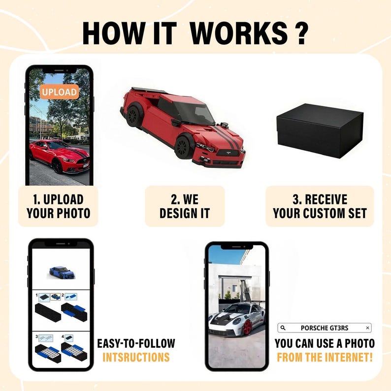 Personalized Photo-to-Car Brick Model, Custom Mini Replica of Your Vehicle