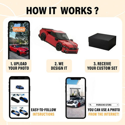 Personalized Photo-to-Car Brick Model, Custom Mini Replica of Your Vehicle