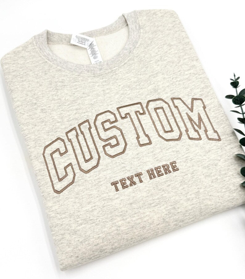 Custom Outline Embroidered Varsity Crewneck Sweatshirt