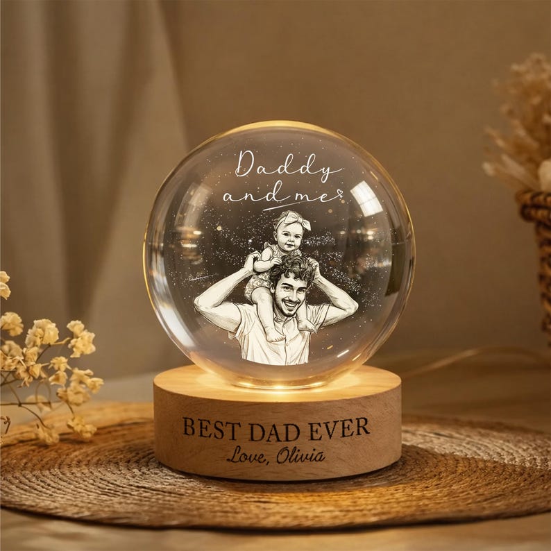 Personalized "Daddy and Me" Crystal Ball Lamp | Custom Photo Night Light