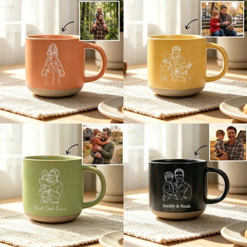 Custom Engraved Daddy & Child Line Art Mug, Unique Sentimental Gift for Dad