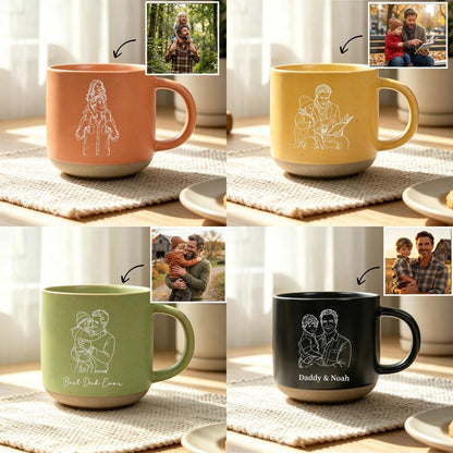 Custom Engraved Daddy & Child Line Art Mug, Unique Sentimental Gift for Dad