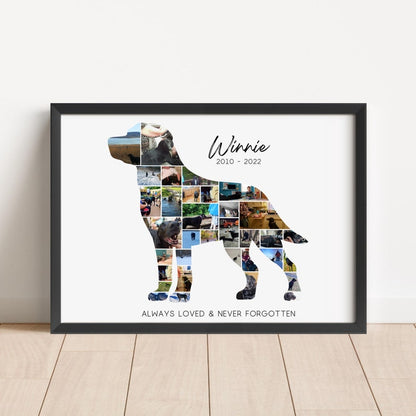 Custom Dog Silhouette Photo Collage Pet Memorial Art Print