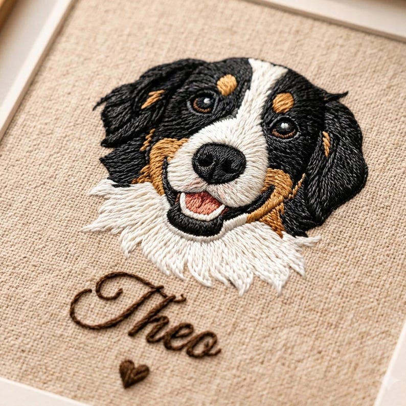 Custom Pet Embroidery Framed Art Personalized Name Pet Memorial Wooden Frame