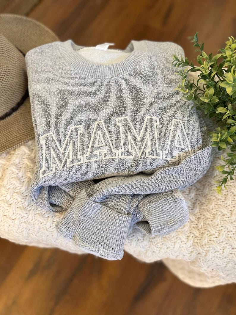 Custom Embroidered Textured Knit Mama Crewneck