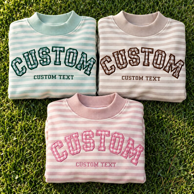 Personalized Pastel Striped Gingham Appliqué Pullover