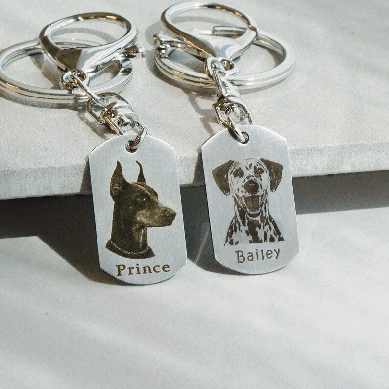 Custom Pet Portrait Engraved Keychain