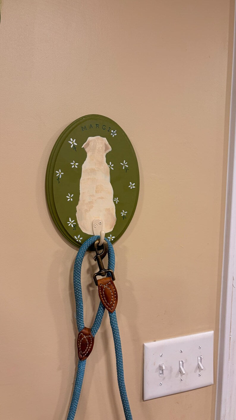 Personalized Hand-Painted Dog Leash Hook Plaque