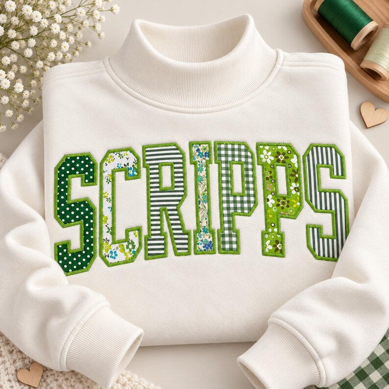 Personalized Floral Gingham Appliqué Mock Pullover