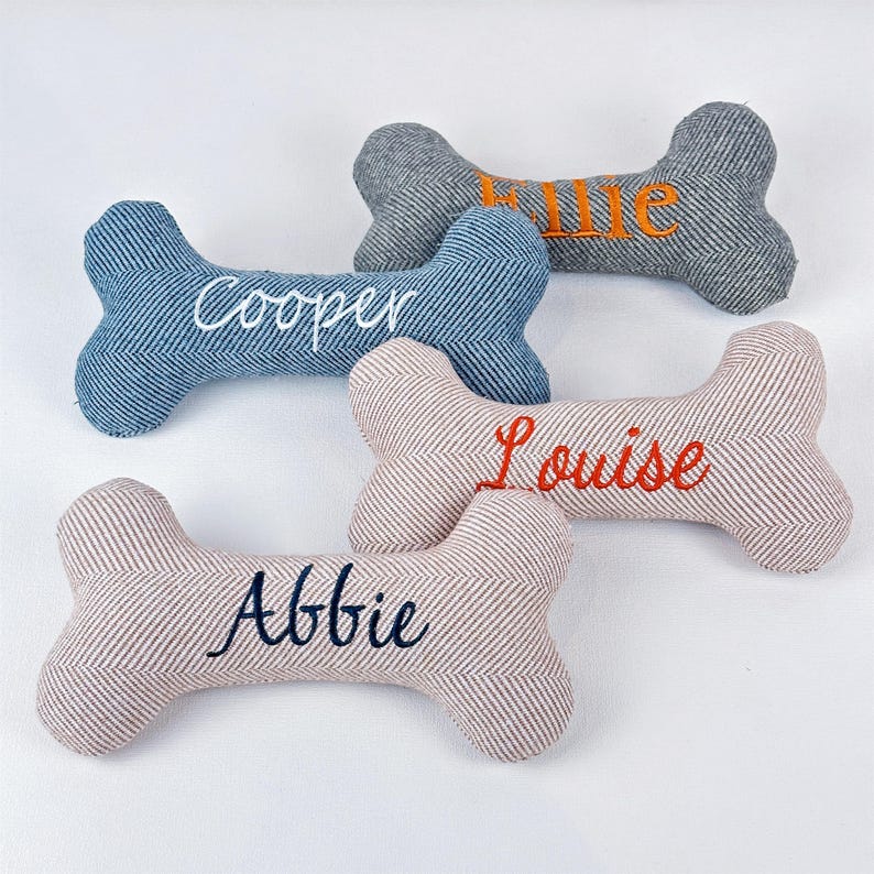 Custom Name Embroidered Stuffed Bone Squeaky Dog Toy