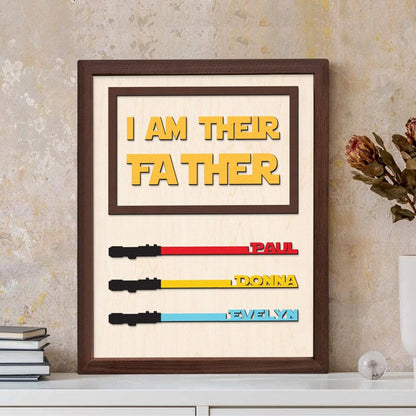 Personalized I Am Their Father Star Wars Wooden Sign, Custom Lightsaber Name Dad Gift