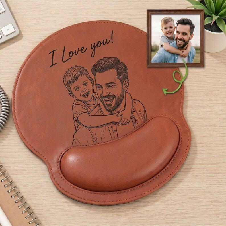 Personalized Sketch Photo Engraved Mousepad, Unique Keepsake Gift for Dad