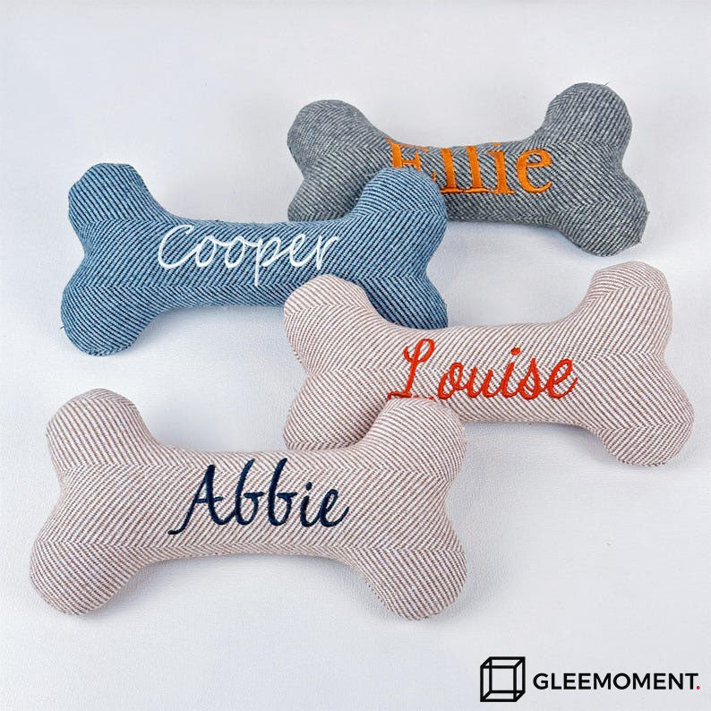 Custom Name Embroidered Stuffed Bone Dog Toy