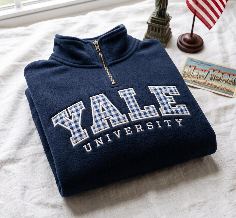 Custom Gingham Appliqué Quarter-Zip Fleece Pullover
