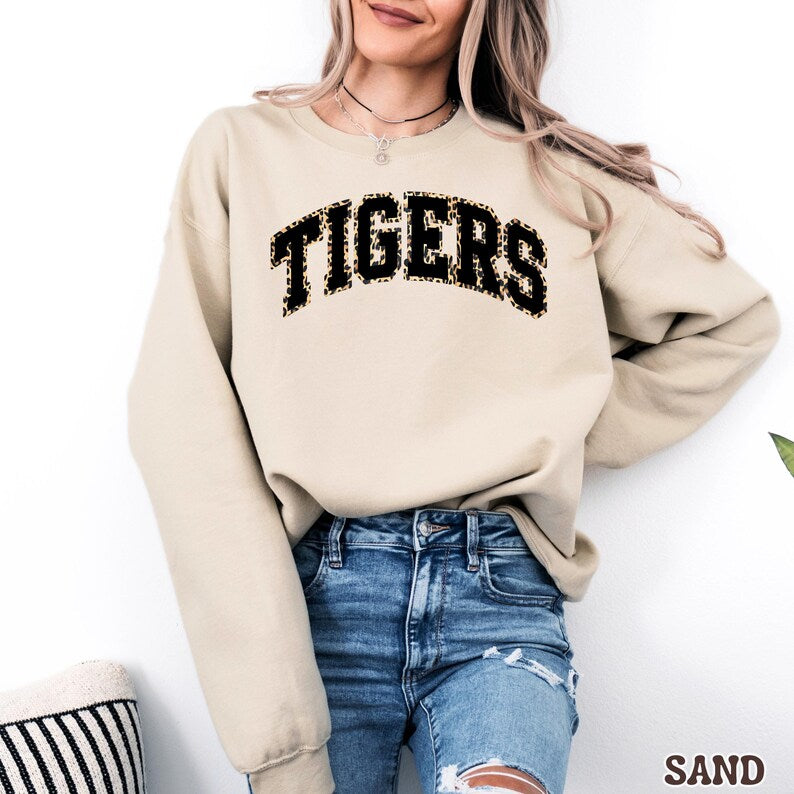 Custom Leopard Outline Varsity Crewneck Sweatshirt